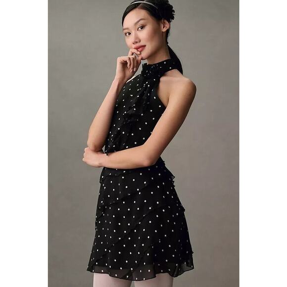 NWT Anthropologie Maeve Halter Rosette Mini Dress Size L Polka Dot #GC215 - Picture 3 of 13